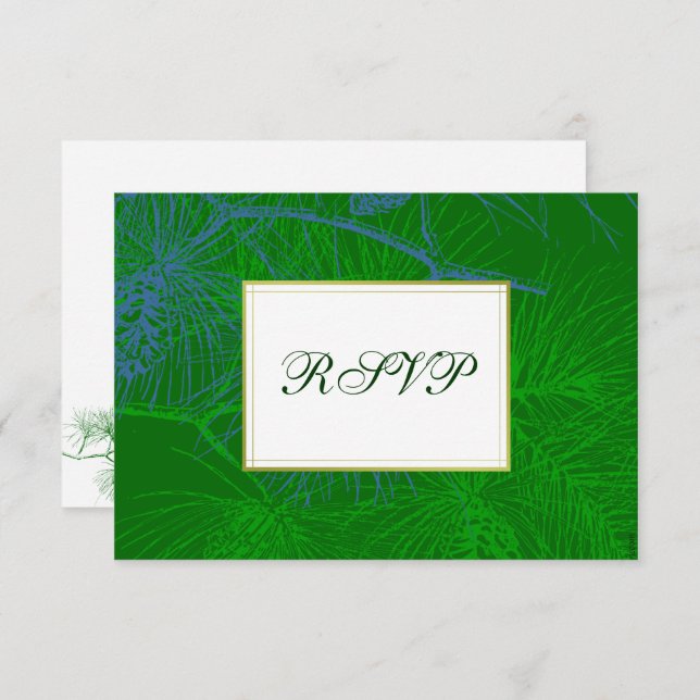 Cartes RSVP personnalisées Blue Green Pine (Devant / Derrière)