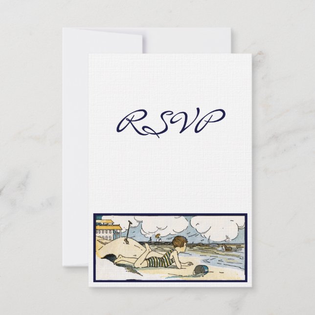 Cartes RSVP personnalisées vintage Beach Art (Devant)