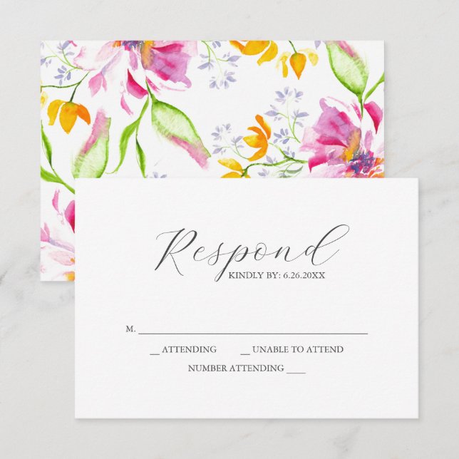 Cartes RSVP Pink Floral Patal (Devant / Derrière)