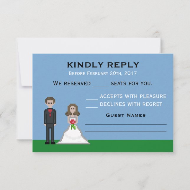 Cartes RSVP Pixel Gamer Mariée & Mariage de chambr (Devant)