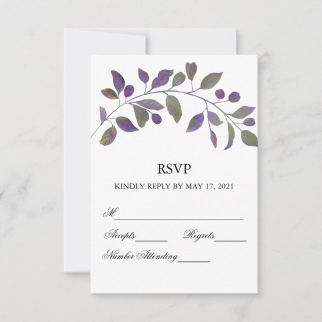 Cartes RSVP pour feuille d'aquarelle Mariage viole (Devant)