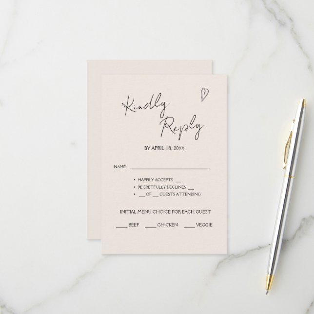 Cartes RSVP pour mariage. (Devant/Arrière en situation)