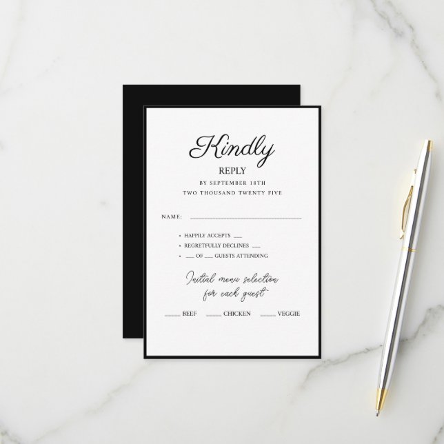 Cartes RSVP pour mariage. (Devant/Arrière en situation)