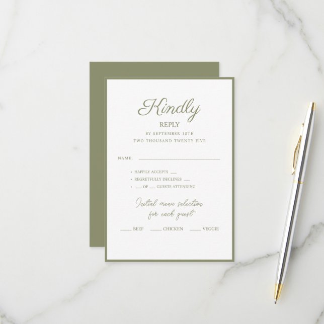 Cartes RSVP pour mariage. (Devant/Arrière en situation)