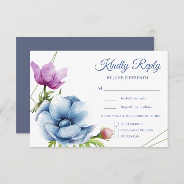 Cartes RSVP pour mariage à l'anémone aquarelle (Devant / Derrière)