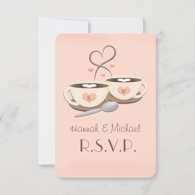 Cartes RSVP pour mariage café coeur Monogramme (Devant)