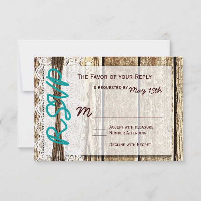 Cartes RSVP pour Mariage campagnard en bois rustiq (Devant)