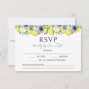 Cartes RSVP pour mariage d'été jaune citron bleu