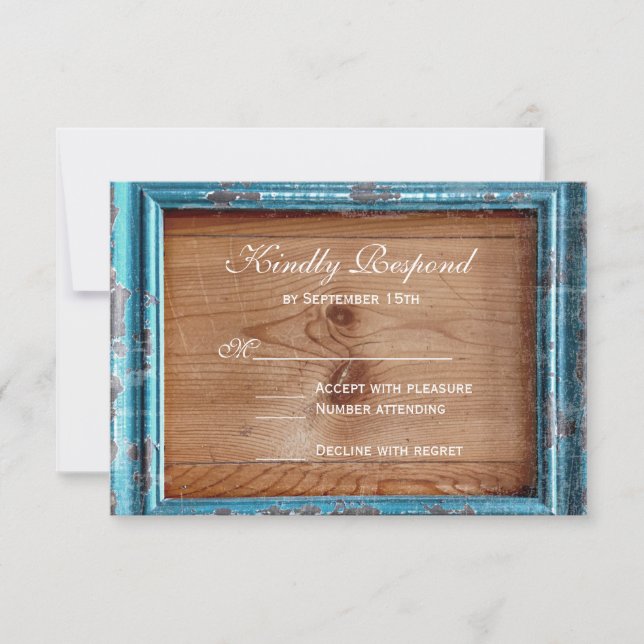 Cartes RSVP pour mariage en bois Turquoise rustiqu (Devant)