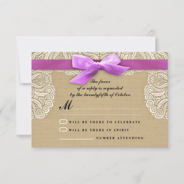 Cartes RSVP pour mariage en dentelle blanche et bu (Devant)
