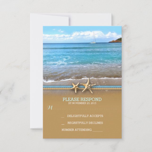 Cartes RSVP pour mariage en mer de plage (Devant)