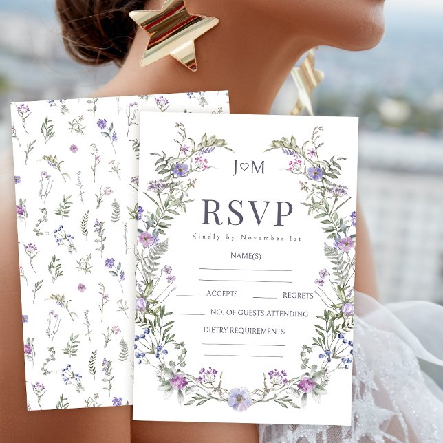 Cartes RSVP pour mariage fleur sauvage de lavande  (Créateur téléchargé)