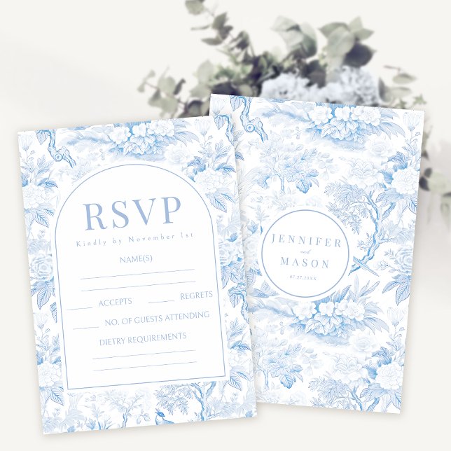 Cartes RSVP pour mariage floral en porcelaine bleu (Créateur téléchargé)