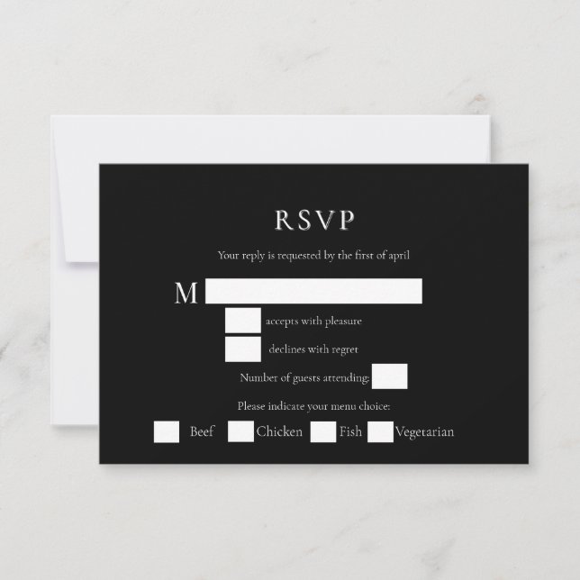 Cartes RSVP pour Mariage noir et blanc Simple (Devant)