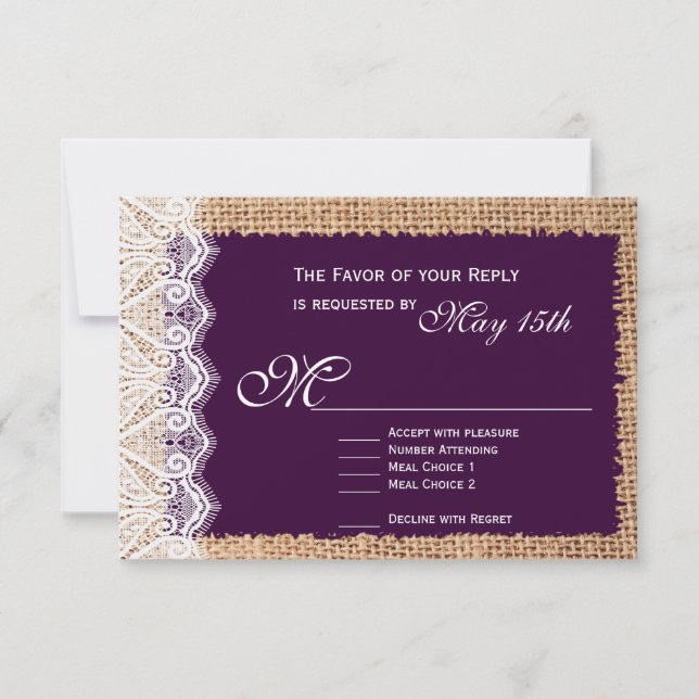 Cartes RSVP pour mariage noir violet foncé de Burl (Devant)