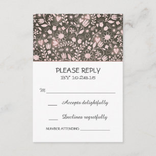 Cartes RSVP pour mariage rose brun rose