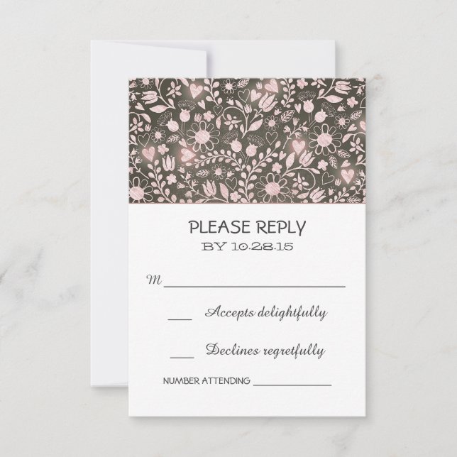 Cartes RSVP pour mariage rose brun rose (Devant)