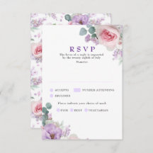 Cartes RSVP pour mariage rose violet végétal