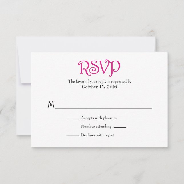 Cartes RSVP pour mariage simple rose chaud (Devant)