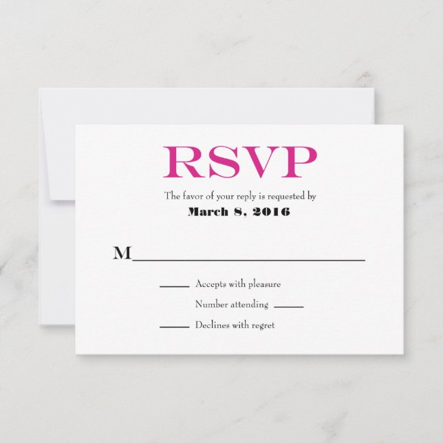 Cartes RSVP pour mariage simple rose chaud (Devant)