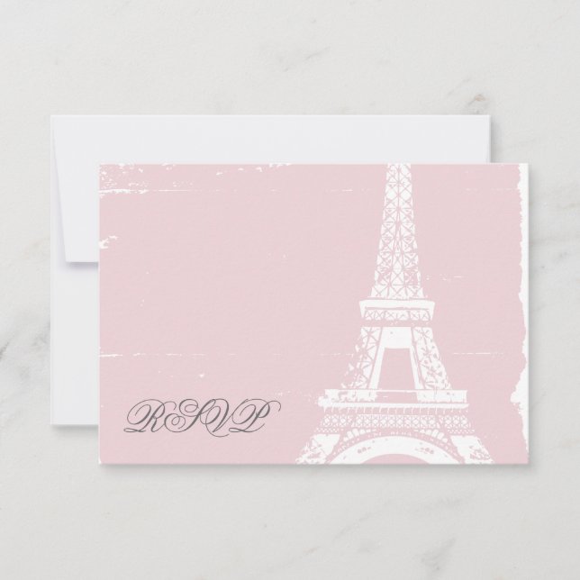 Cartes RSVP pour mariage Tour Eiffel rose (Devant)