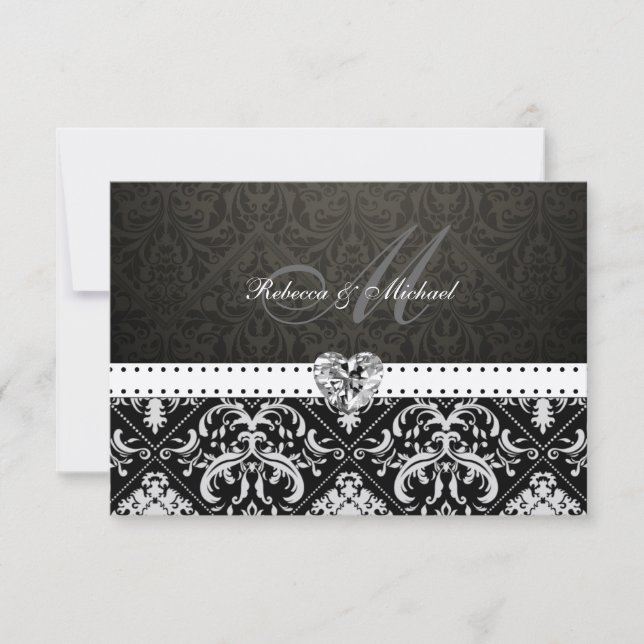 Cartes RSVP Premium en argent métallique Damask (Devant)