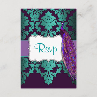 Cartes RSVP Purple Peacock & Turquoise Mariage dam