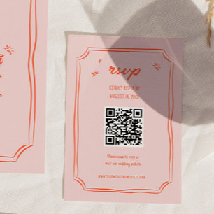 Cartes RSVP QR Mariages amusantes à main colorée