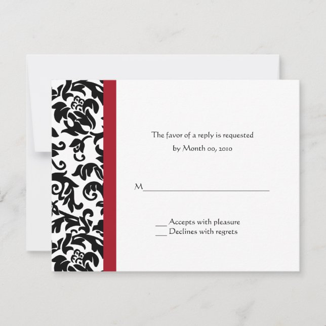 Cartes RSVP Red et Black Mariage damassé (Devant)