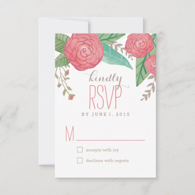 Cartes RSVP/réponse Mariage de fleurs peintes (Devant)