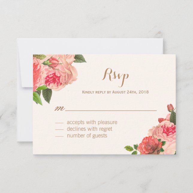 Cartes RSVP romantiques Peonie corail et Parties s (Devant)