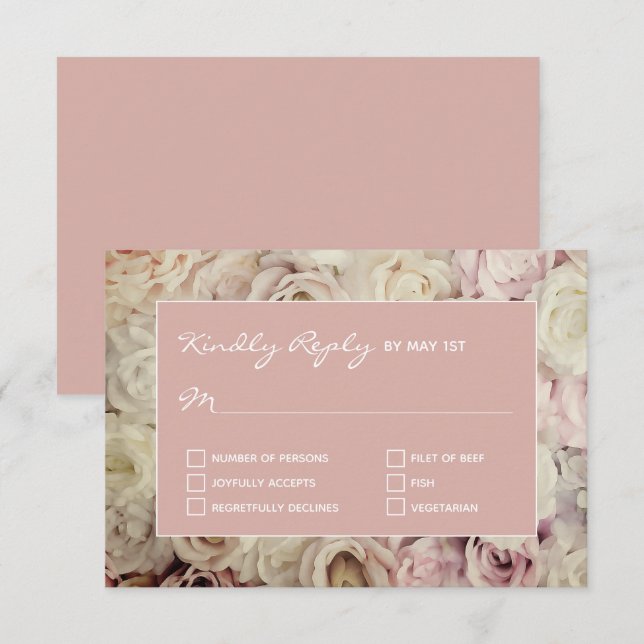 Cartes RSVP Rose Dusty sur Arrière - plan Rose (Devant / Derrière)