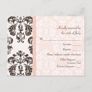 Cartes RSVP rose et Brown Mariage damassé Vintage