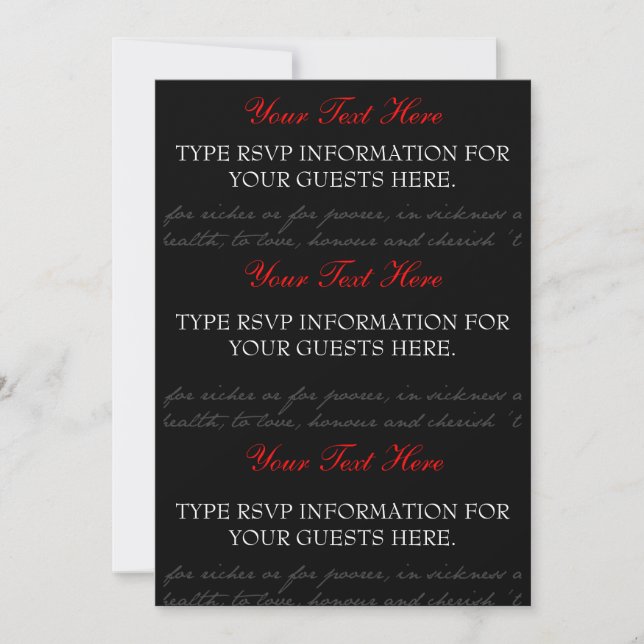 Cartes RSVP Rose Rouge, Noire et Blanche (Devant)