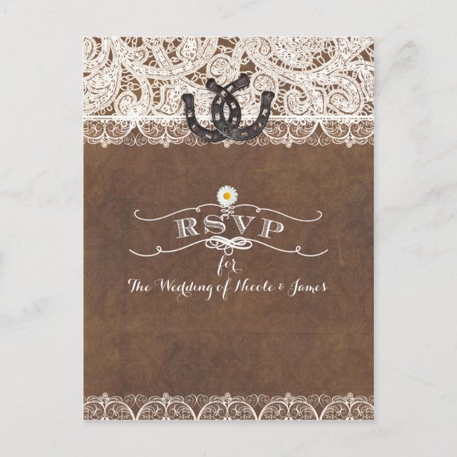 Cartes RSVP Rustic Horseshoe & Lace Country Wester (Devant)