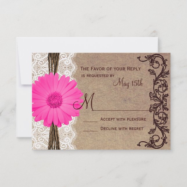 Cartes RSVP Rustic Rose Gerber Daisy Lace Wedding (Devant)