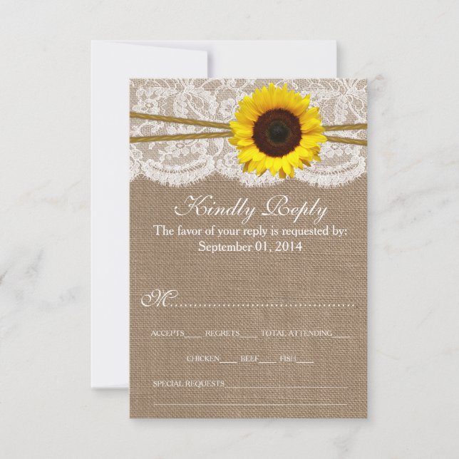 Cartes RSVP Rustic Sunflower Collection Mariage (Devant)