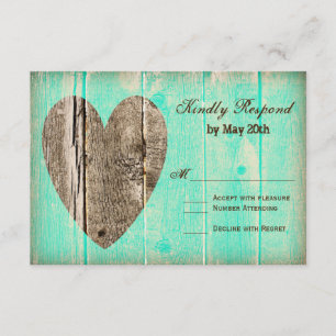Cartes RSVP Rustic Wood Heart Aqua Mariage campagn