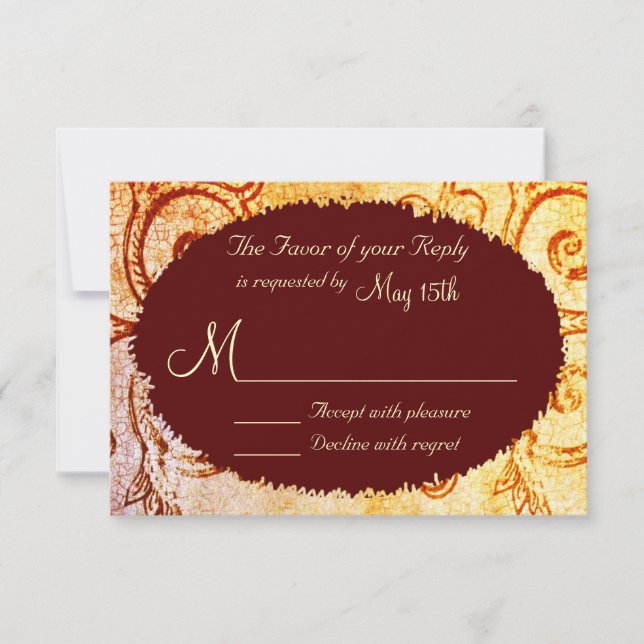 Cartes RSVP Rustique Shabby Country Maroon Wedding (Devant)