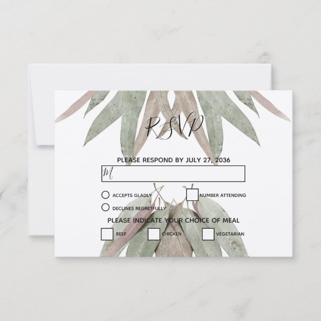 Cartes RSVP Rustiques Eucalyptus Leaf Wedding (Devant)