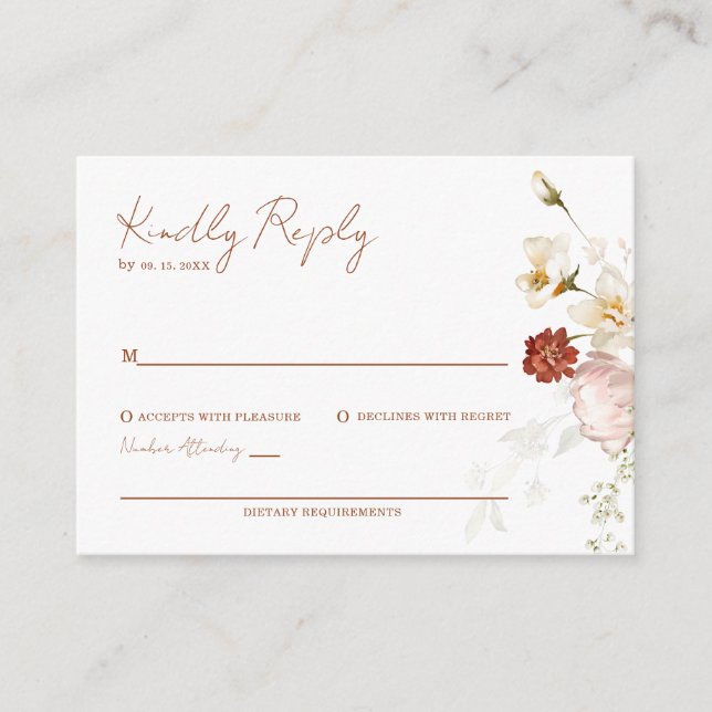 Cartes RSVP Rustiques Fleur sauvage Boho Floral (Devant)