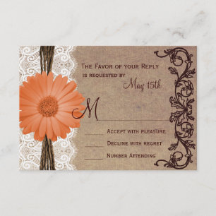 Cartes RSVP Rustiques Peach Coral Daisy Flower Wed