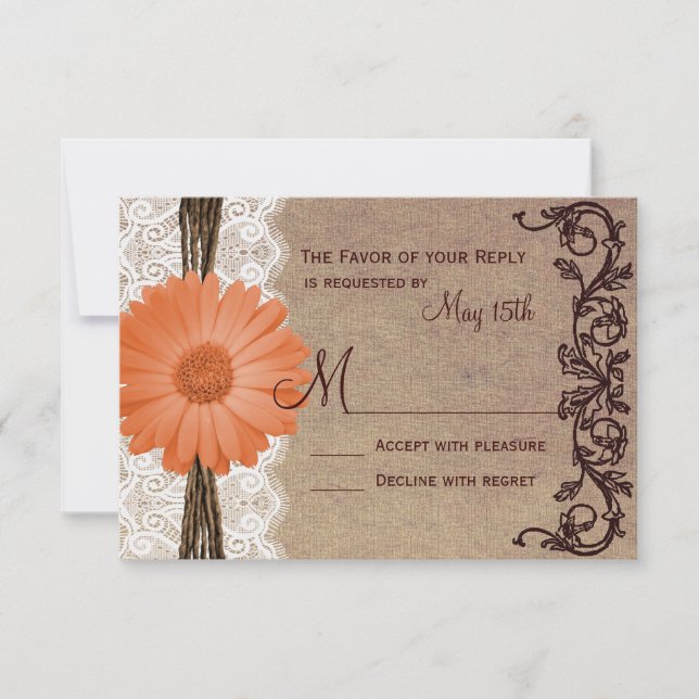Cartes RSVP Rustiques Peach Coral Daisy Flower Wed (Devant)