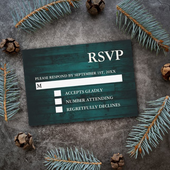 Cartes RSVP Rustiques Turquoise en bois (Créateur téléchargé)