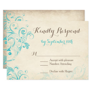 Cartes RSVP Rustiques Vintage Aqua Flourish Weddin