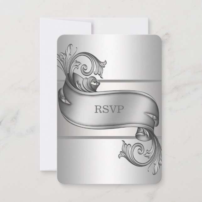 Cartes RSVP Silver Scroll (Devant)