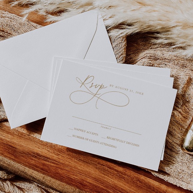 Cartes RSVP simples blanc et or élégant (Elegant Charm White and Gold Simple RSVP Cards)