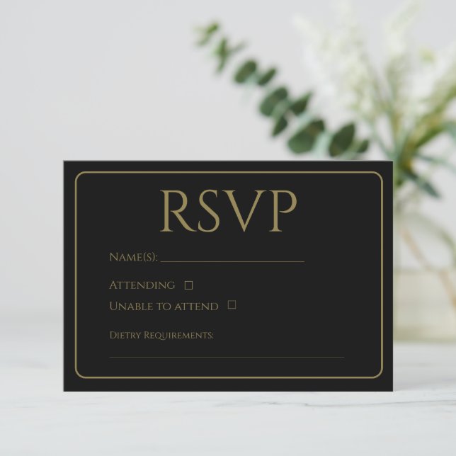 Cartes RSVP traditionnelles noires et or (Debout devant)