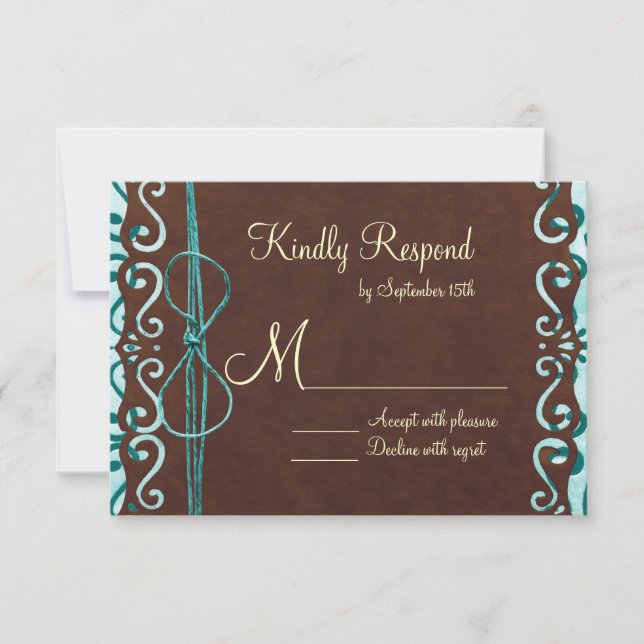 Cartes RSVP Turquoise et Mariage campagnard Brown (Devant)