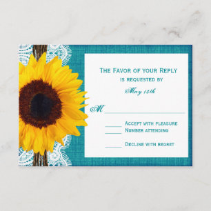 Cartes RSVP turquoise Mariage campagnard rustique 